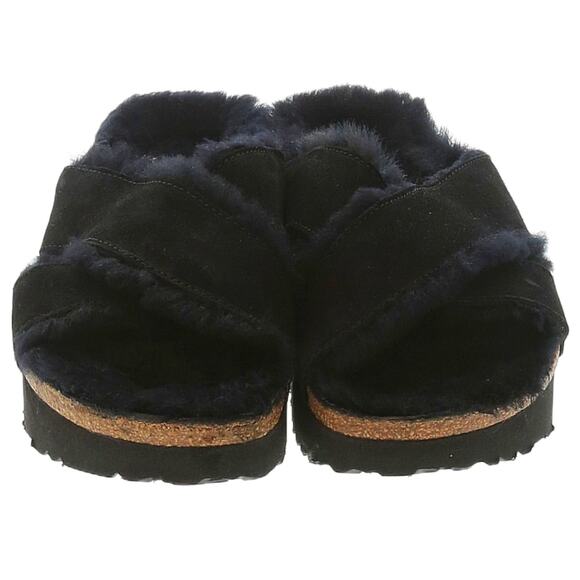 BIRKENSTOCK Papillio Daytona suede shearling sandals black slides Birks 39 8 8.5 - Picture 2 of 11